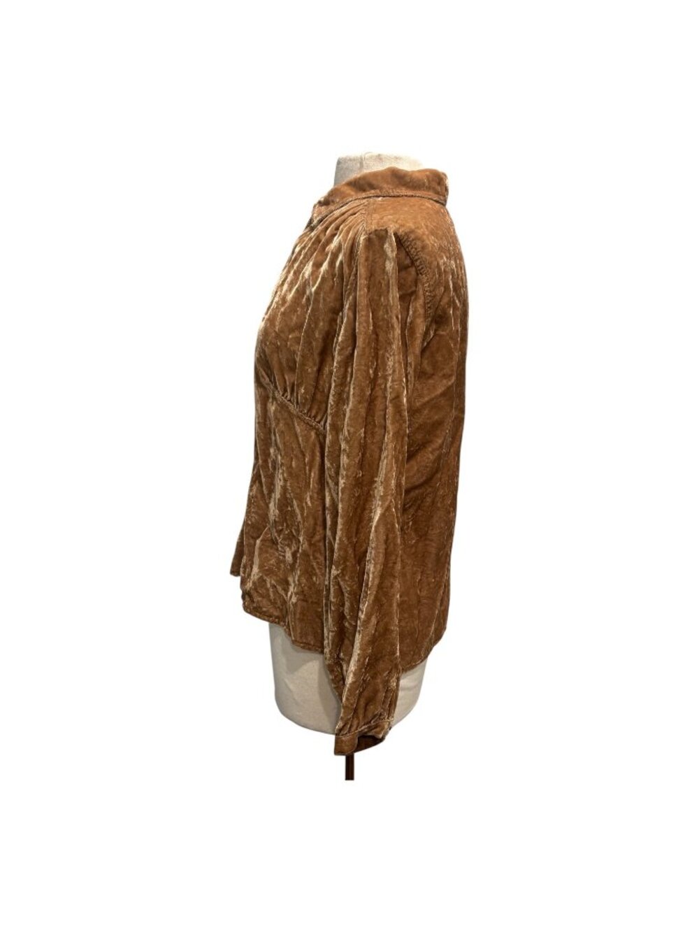 J.Jill Crushed Velvet Blouse Women’s M Taupe Button Front Long Sleeve Boho Chic - Picture 3 of 7